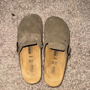 Birkenstock Olive Suede Slip-On Clogs